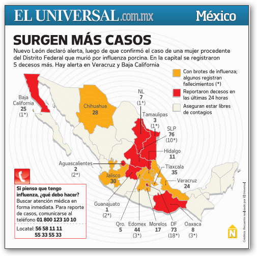 mapa de mexico sin nombres. Mapa de la Influenza en México